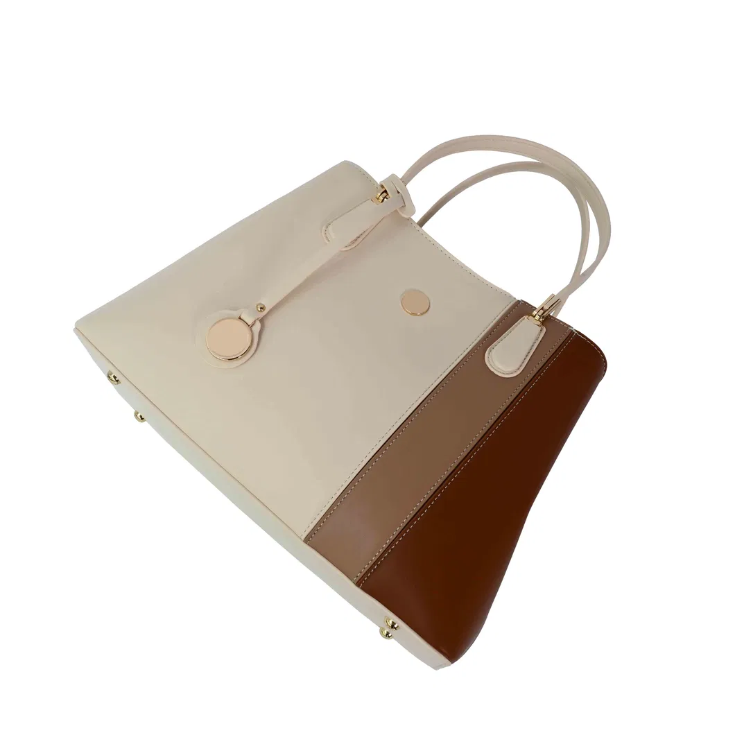 Elegant Women&prime;s Handbag with Chic Beige and Brown Accents