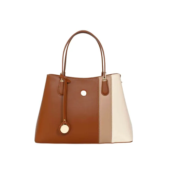 Women′s Elegant Handbag with Sophisticated Beige and Brown Accents