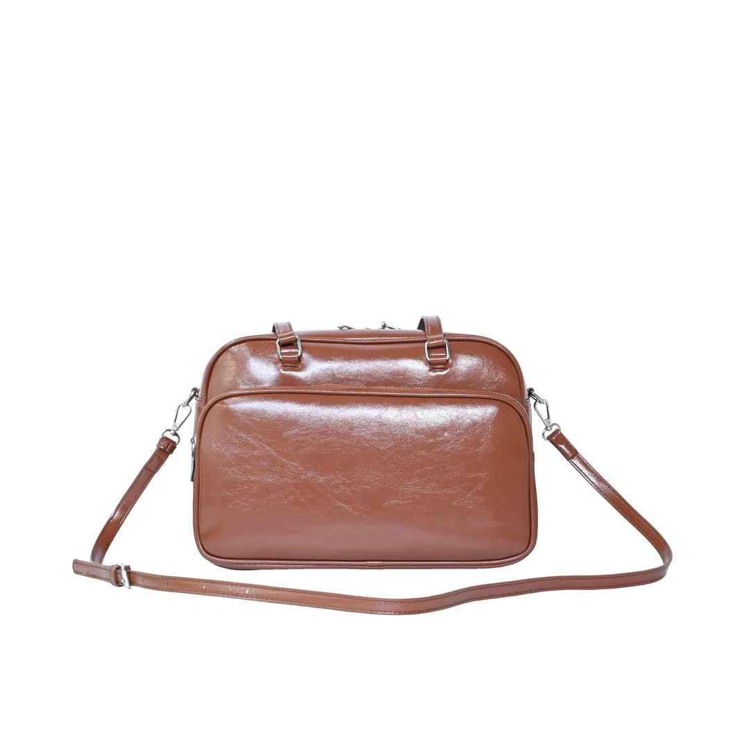 Stylish Brown Glossy PU Leather Tote Bag for Women