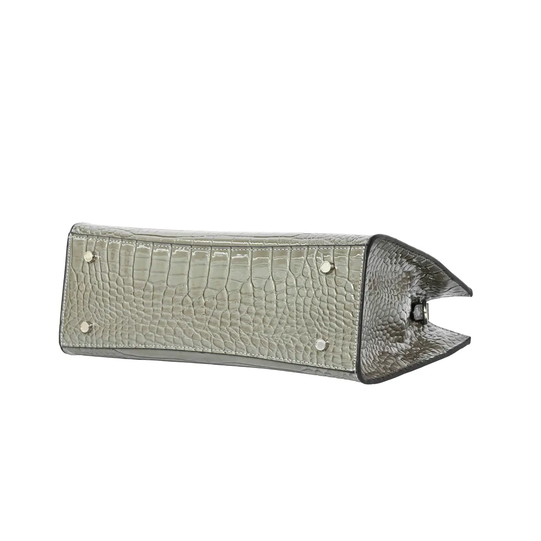Premium Silver Grey Tote Bag Crocodile - Textured Dual - Function for Hand - Carrying and Shoulder - Slinging