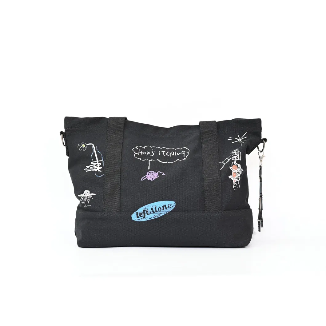 Chic Cartoon Tote Bag off-White Canvas for Fun and Functionality