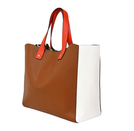 Stylish Chic Brown and Beige Women′s Tote Bag for Outings