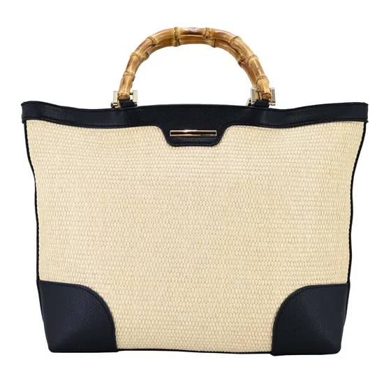 Stylish Personalized Bamboo Handle Women′s Woven Fabric Handbag