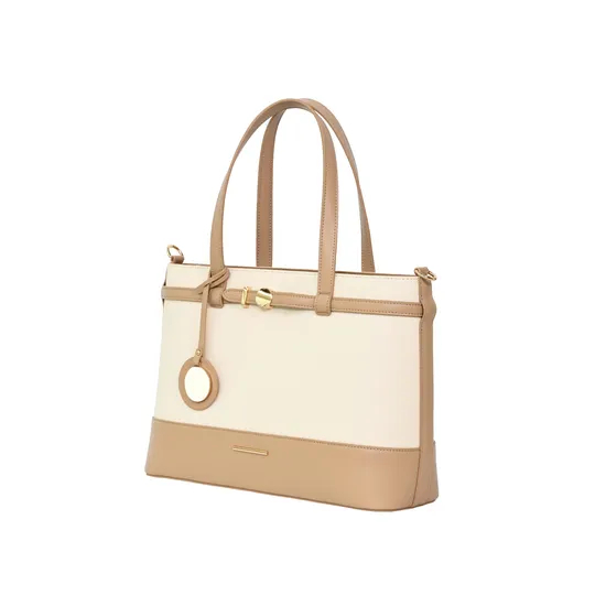 Stylish Chic Beige-Brown PU Leather Tote Bag for Women