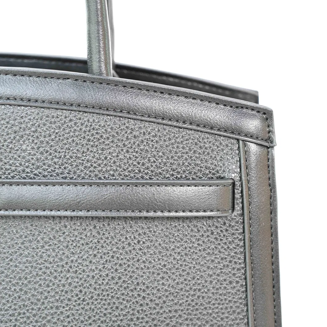 Ladies&prime; Tote Handbag with off-Black PU Splicing and Simple Design