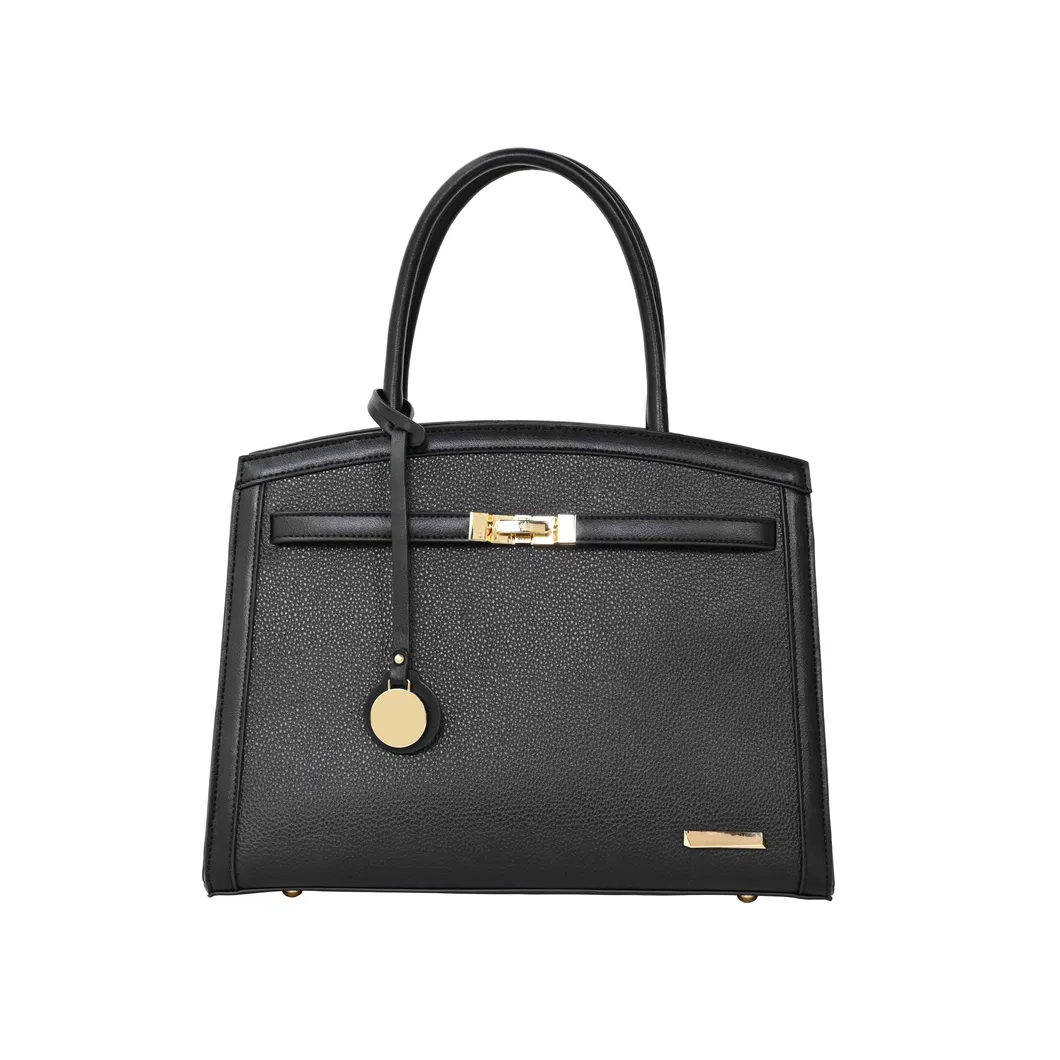 Ladies&prime; Tote Handbag with off-Black PU Splicing and Simple Design