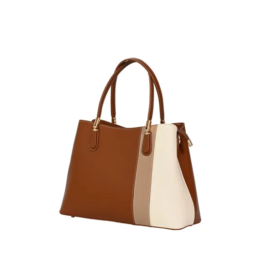 Fashionable and Simple Women′s Handbag with Beige and Brown Splicing