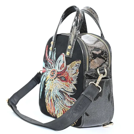 Chic Black PU Backpack and Tote Featuring Cute Fox Design