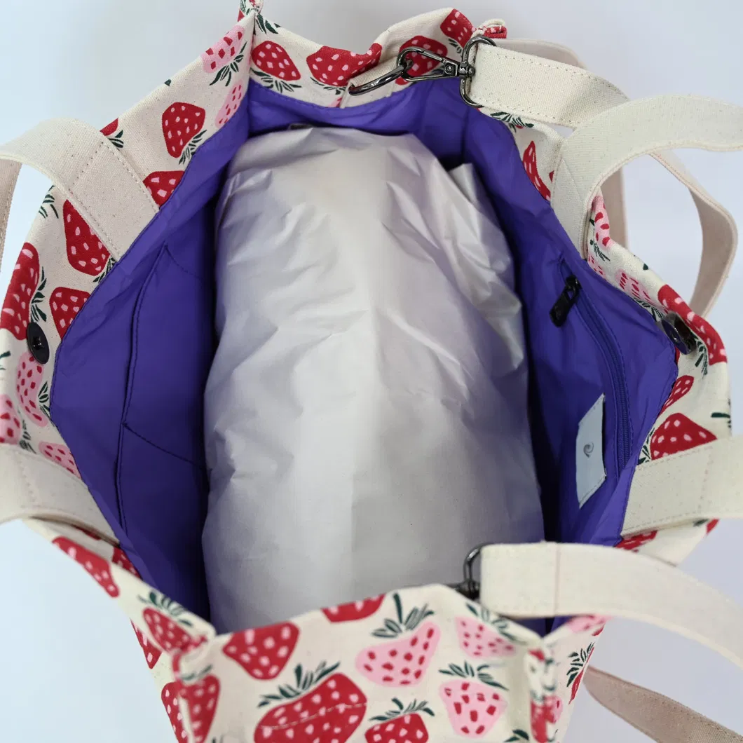 Chic Strawberry Print Canvas Tote Bag for Trendy Women