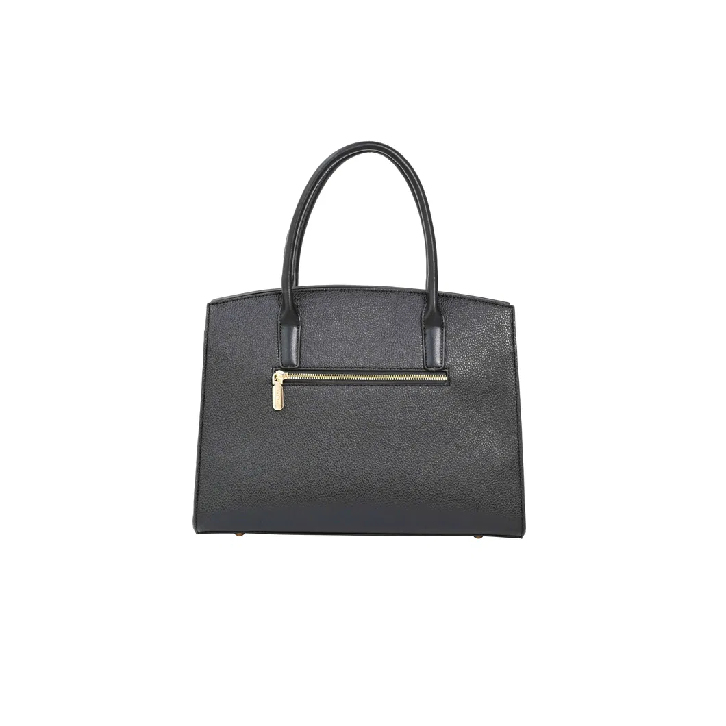 The Brown Essential with Black PU Tote Bag with Gold Lock Detail