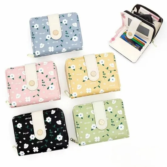 Refreshing Small Floral Design Ladies′ Wallet in Morandi Color Tones