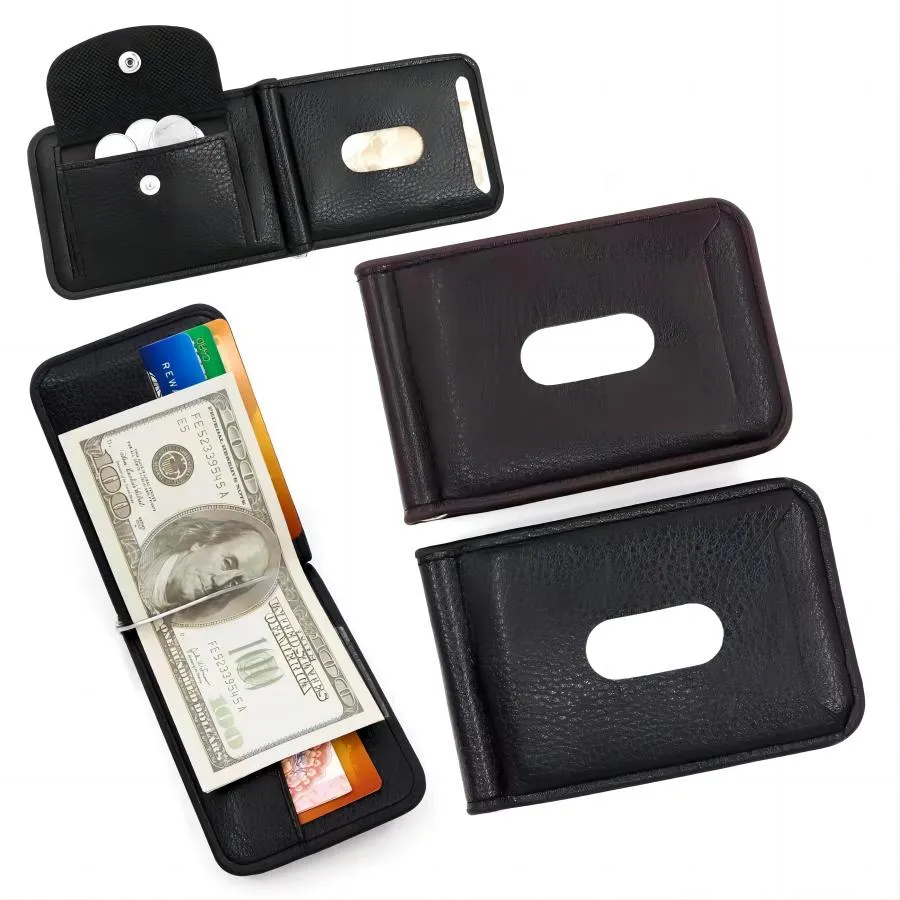 Simple Button Design Black Men&prime;s Wallet and Card Holder