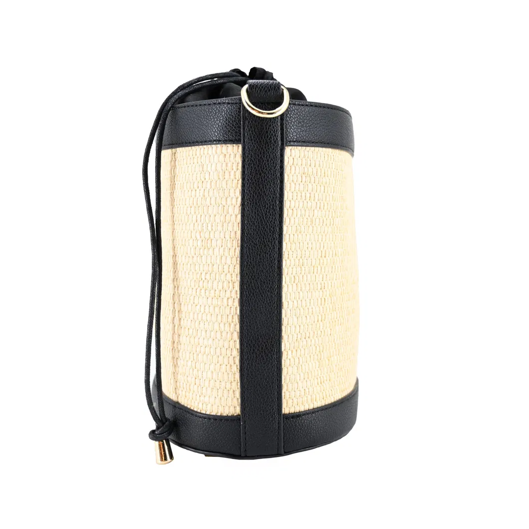 Modern Minimalist Bucket Bag for Women - Black &amp; Brown Colorblock Design