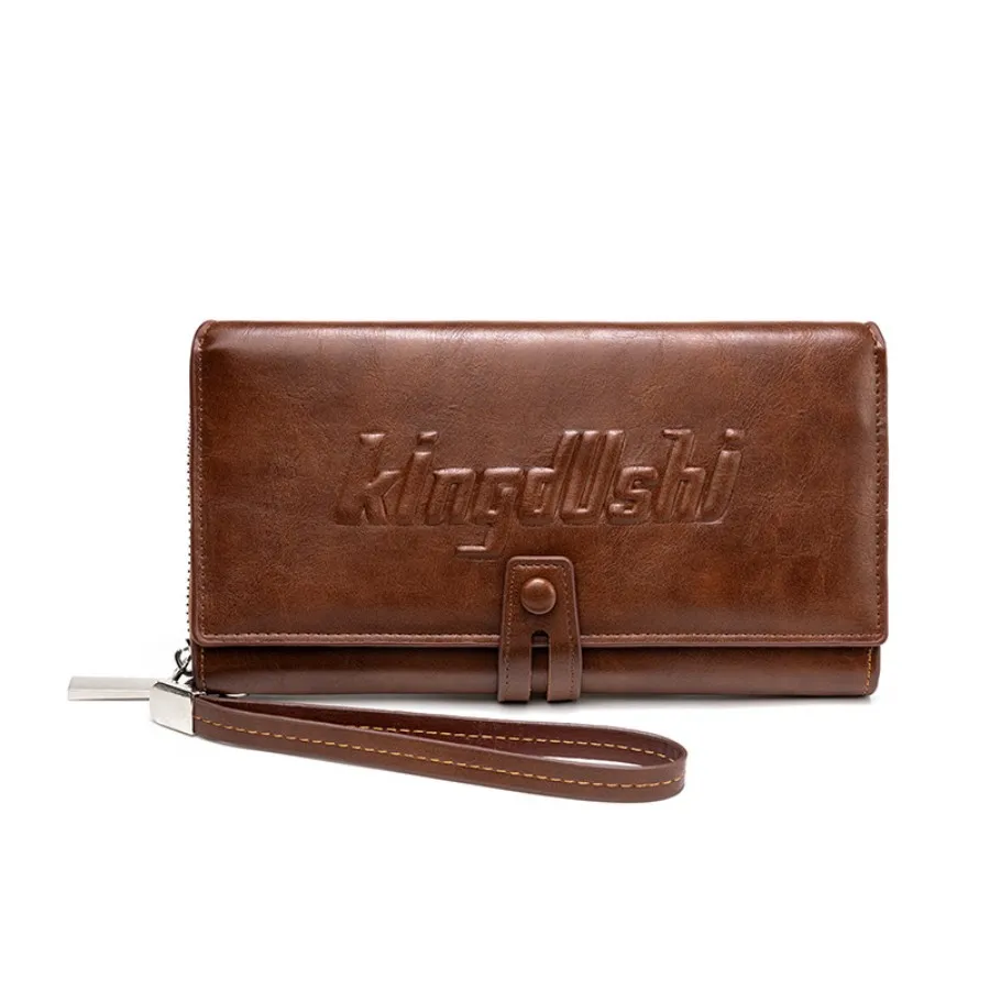 Premium PU Glossy Men&prime;s Wallet with Letter Print Design in Black and Brown