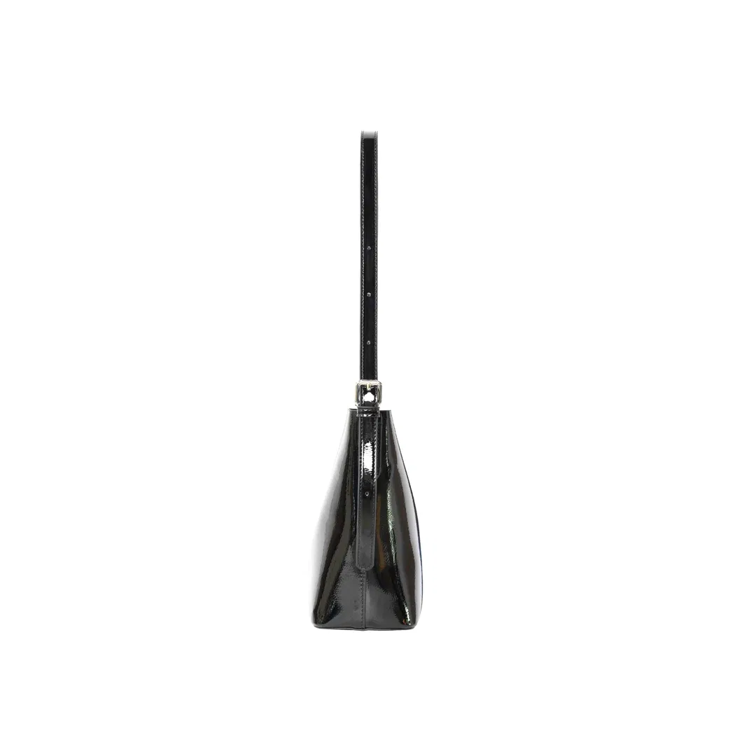 Elegant Glossy Black Leather Women&prime;s Shoulder and Crossbody Bag