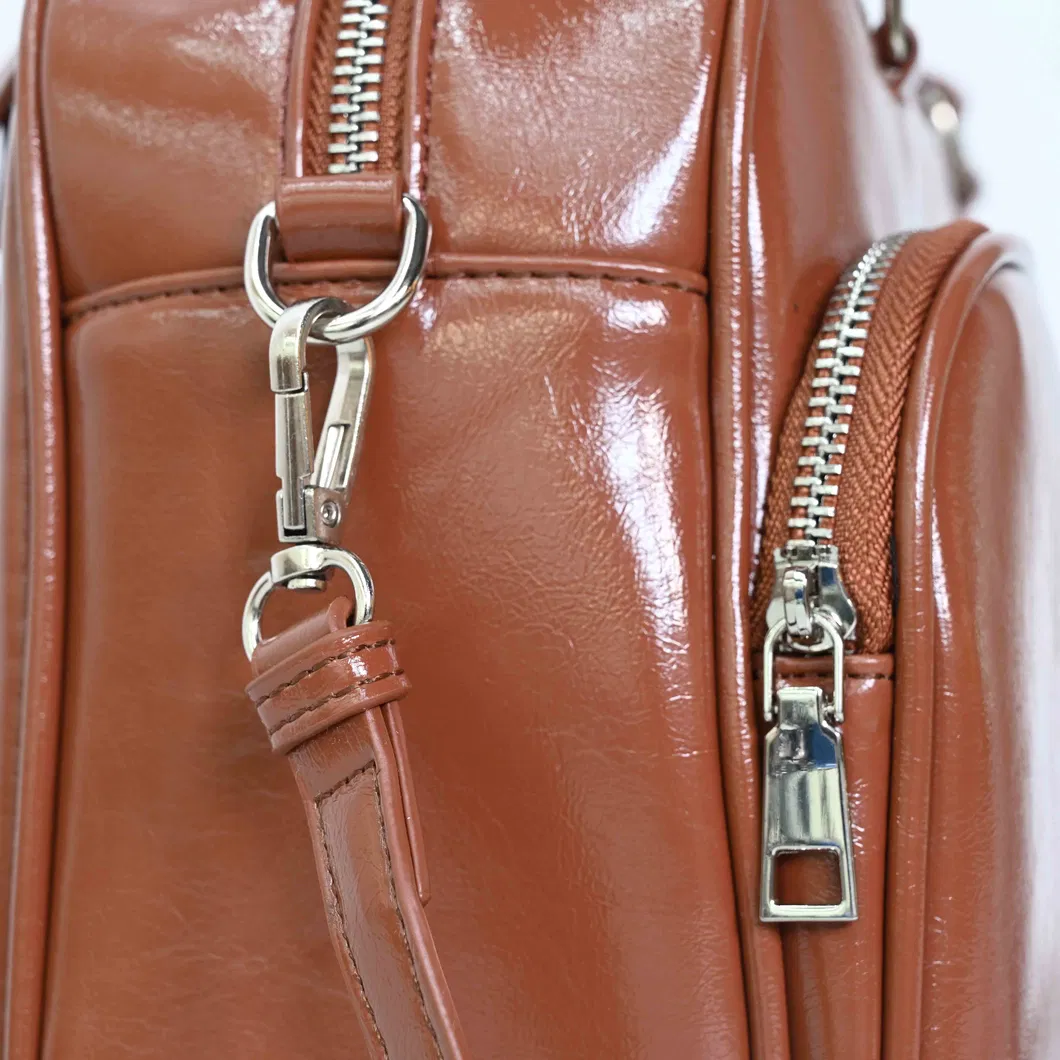 Stylish Brown Glossy PU Leather Tote Bag for Women