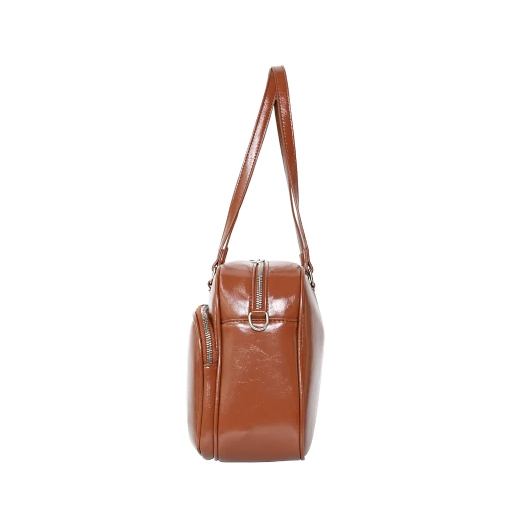 Stylish Brown Glossy PU Leather Tote Bag for Women