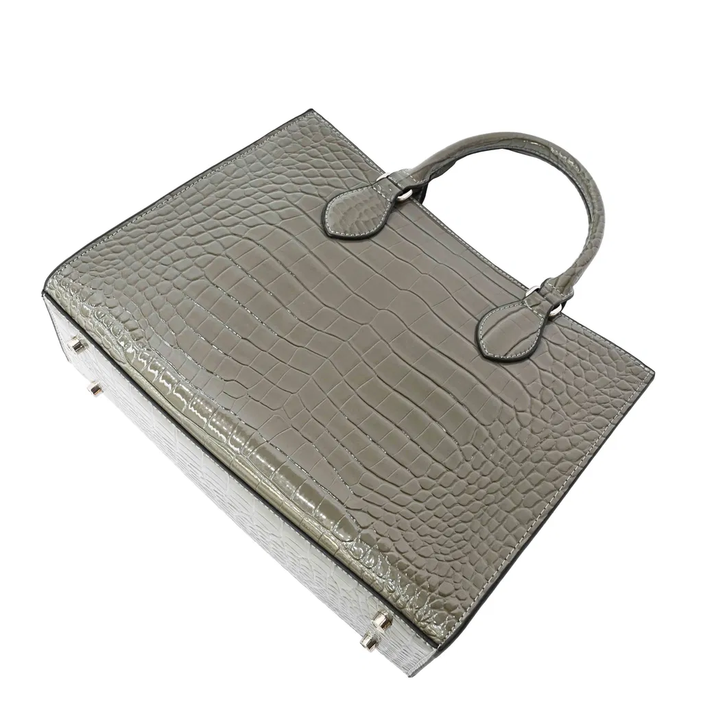 Premium Silver Grey Tote Bag Crocodile - Textured Dual - Function for Hand - Carrying and Shoulder - Slinging