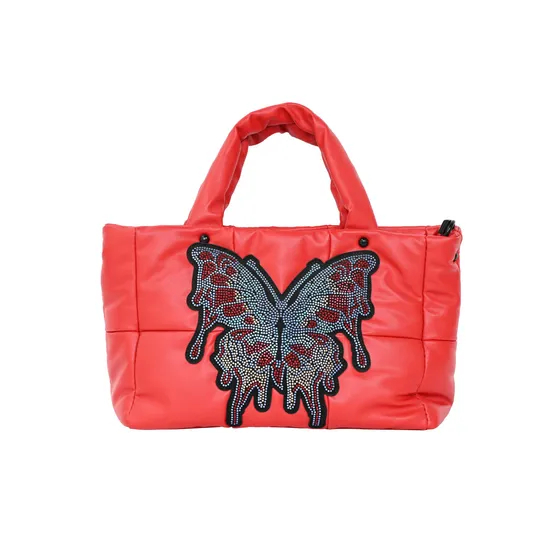 Elegant Butterfly Pattern Women′s Shoulder Handbag with Diamond Accents