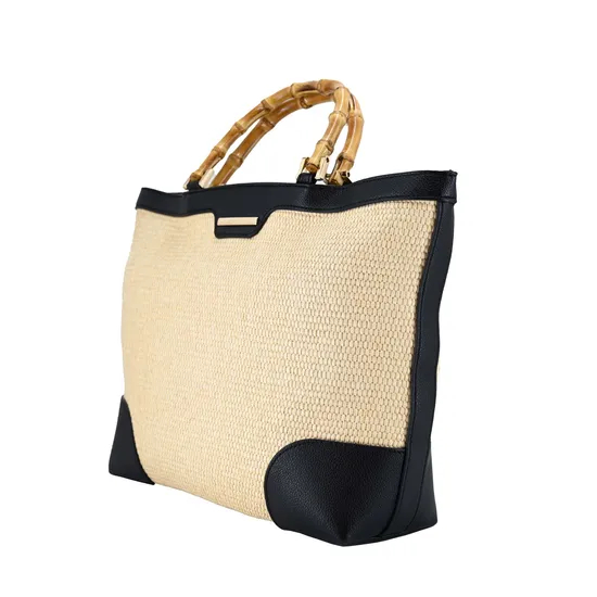 Stylish Bamboo Handle Woven Tote Bag for Trendy Women