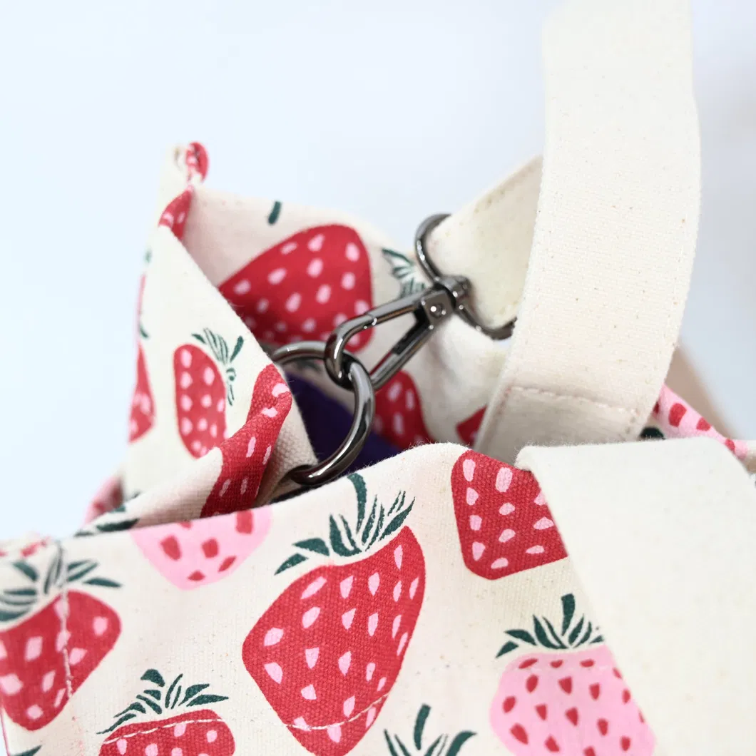 Chic Strawberry Print Canvas Tote Bag for Trendy Women