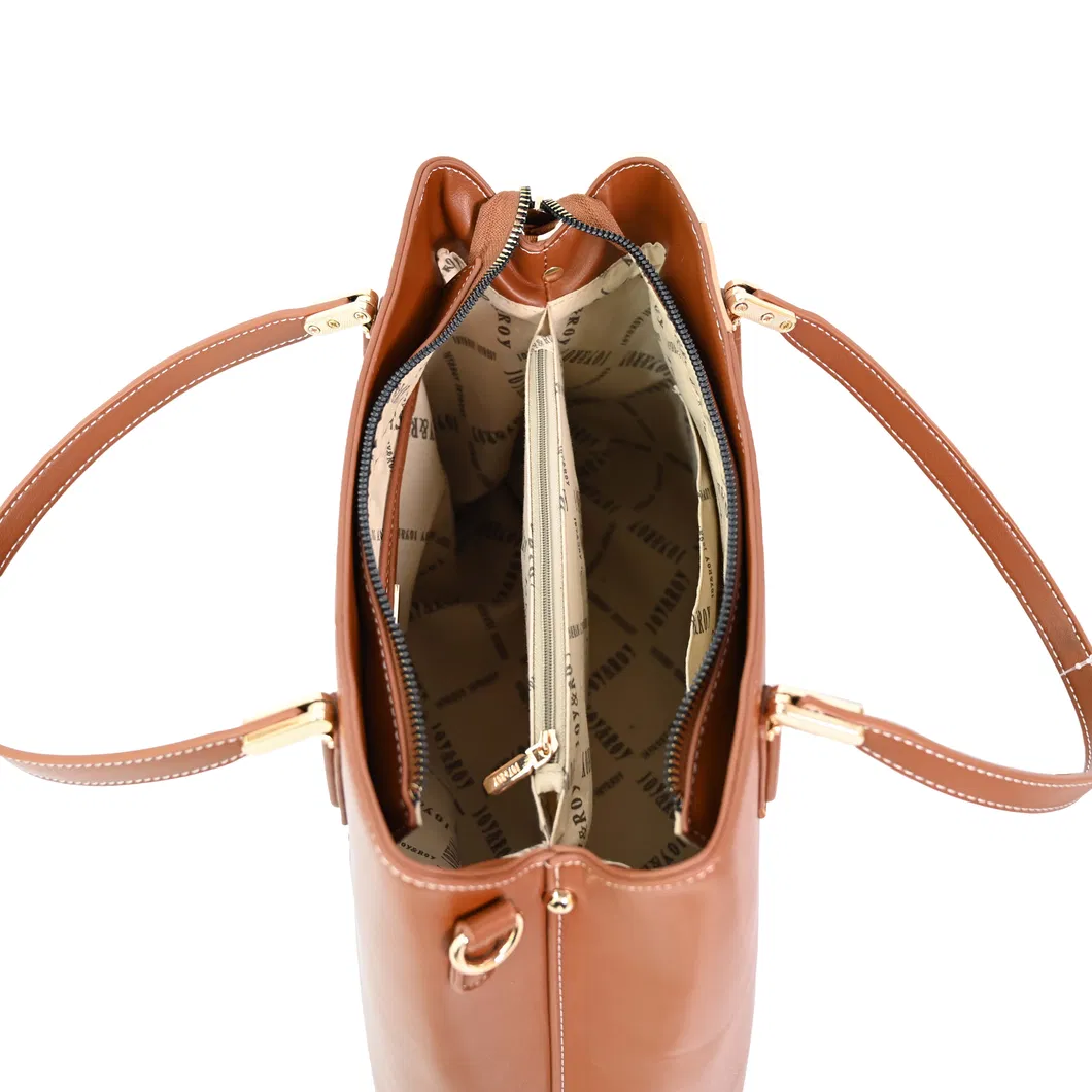 a Fashionable and Simple Ladies&prime; Handbag with Beige and Brown Splicing