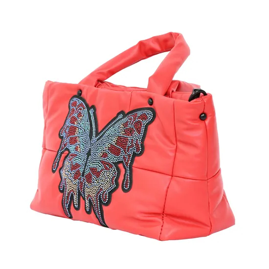 Chic Red Tote Bag with Butterfly Sequin Embellishments for Stylish Women