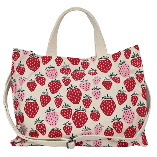 Trendy Strawberry Print Tote Bag for Daily Use