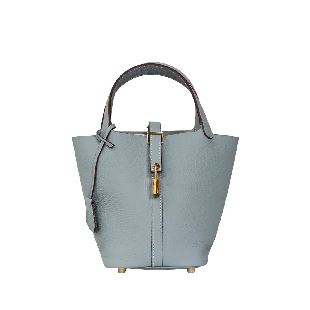 Luxury Grain Leather Bucket Bag Designer Handbag with Adjustable Crossbody Strap