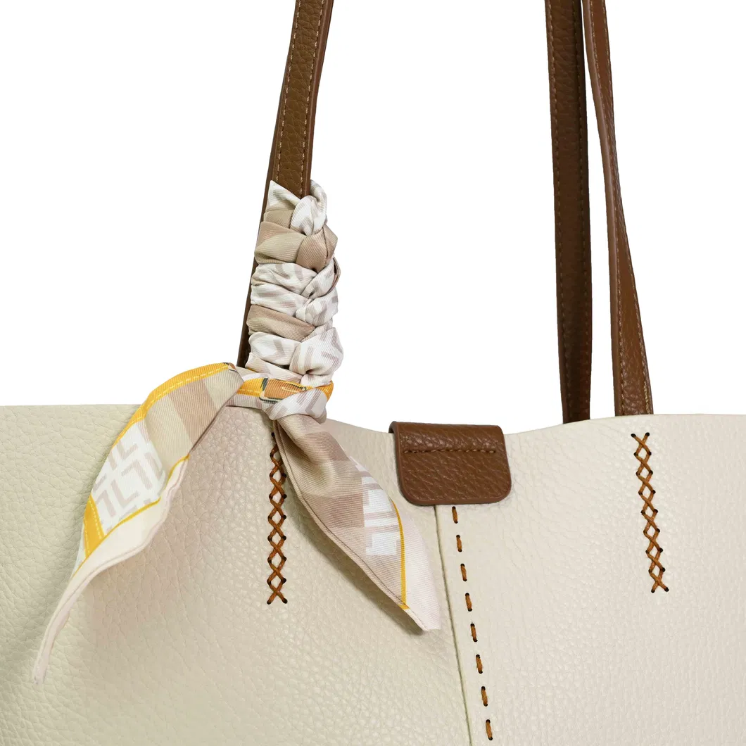 a Stylish and Minimalist Designer Leather Underarm Handbag with a Silk Scarf Braided Flower Design