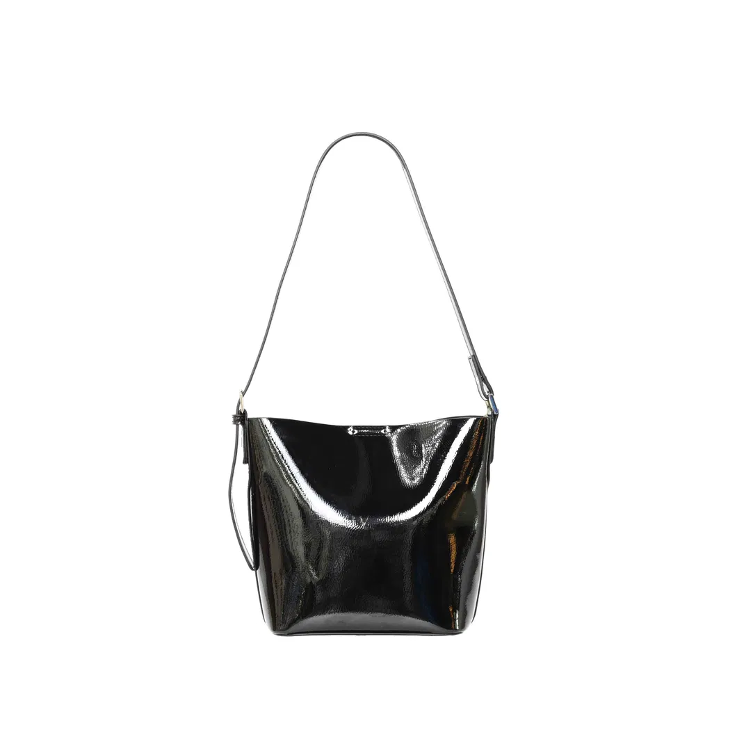 Elegant Glossy Black Leather Women&prime;s Shoulder and Crossbody Bag