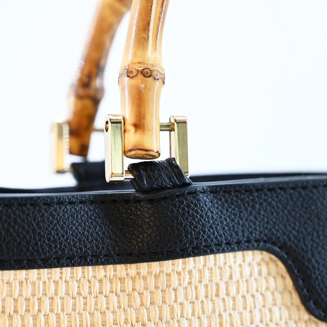 Sustainable Style: Woven Tote Bag with Bamboo Handles for The Eco-Chic Woman