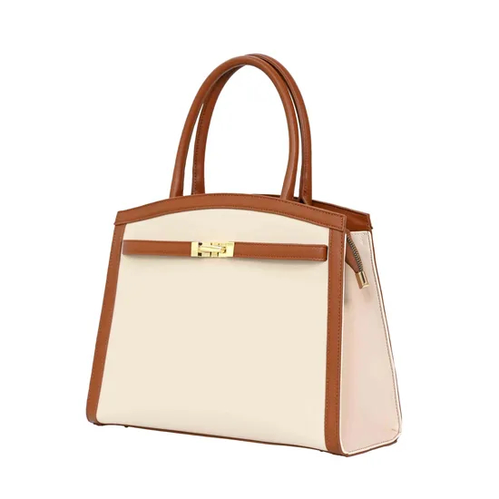 Elegant Brown Handbag for Women with Bold Gold Buckle Detail