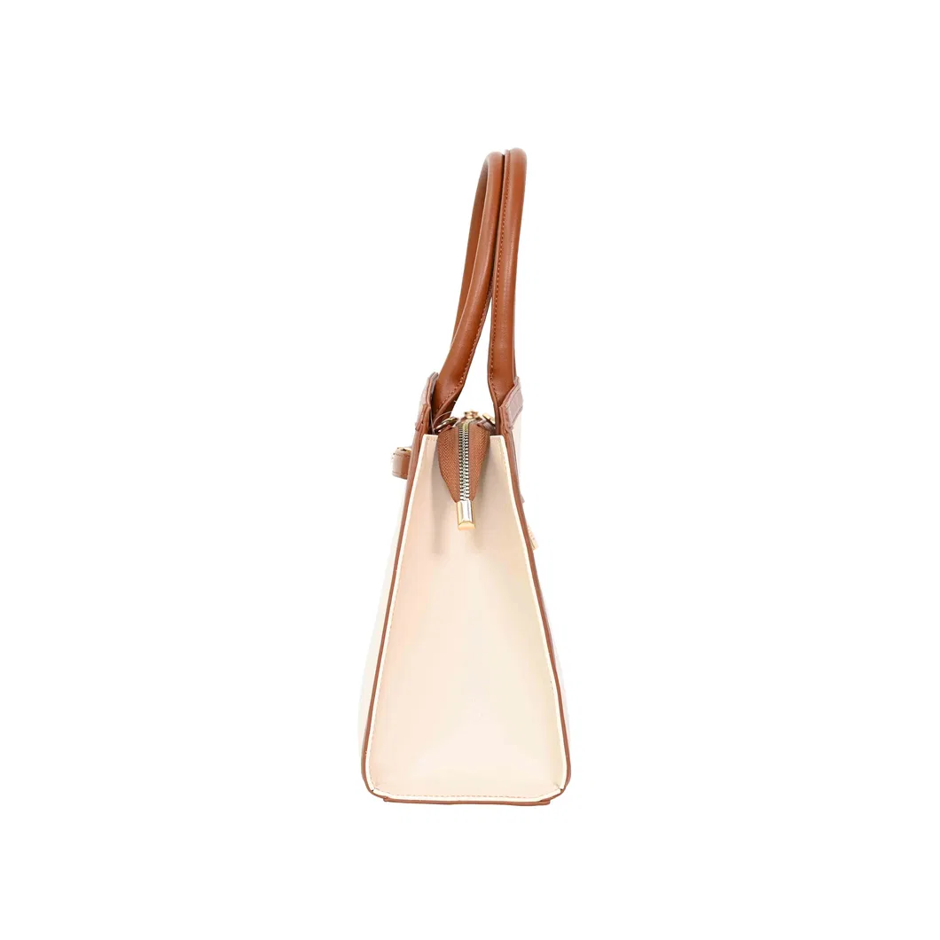 Elegant Brown Handbag for Women with Bold Gold Buckle Detail