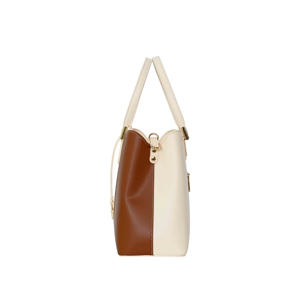 Elegant Women&prime;s Handbag with Chic Beige and Brown Accents