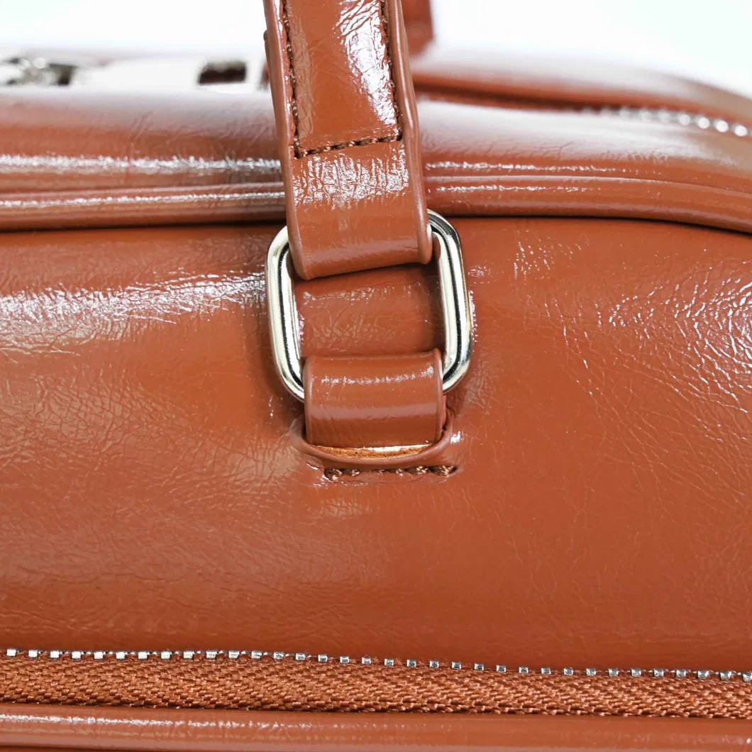 Stylish Brown Glossy PU Leather Tote Bag for Women