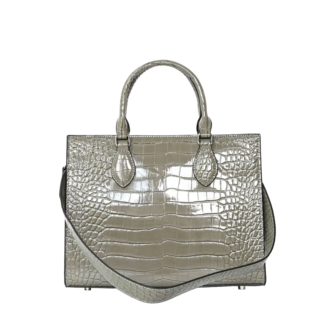 Premium Silver Grey Tote Bag Crocodile - Textured Dual - Function for Hand - Carrying and Shoulder - Slinging