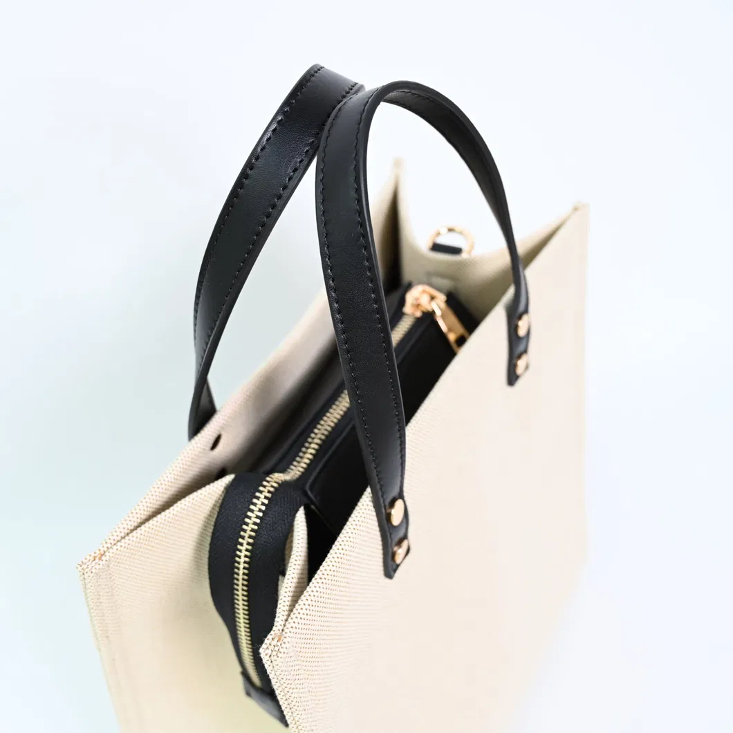 Stylish Black and Beige Color Block Tote Bag for Daily Use
