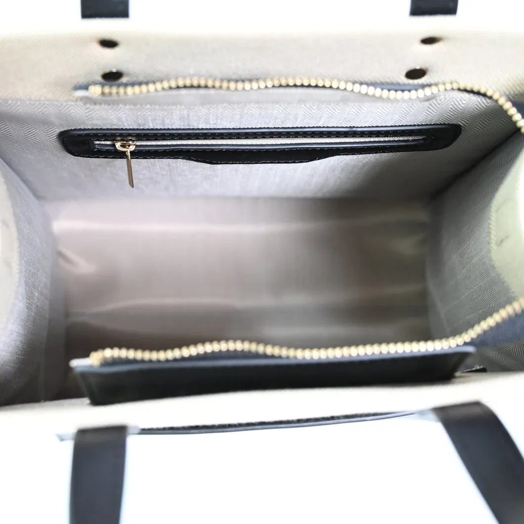 Stylish Black and Beige Color Block Tote Bag for Daily Use