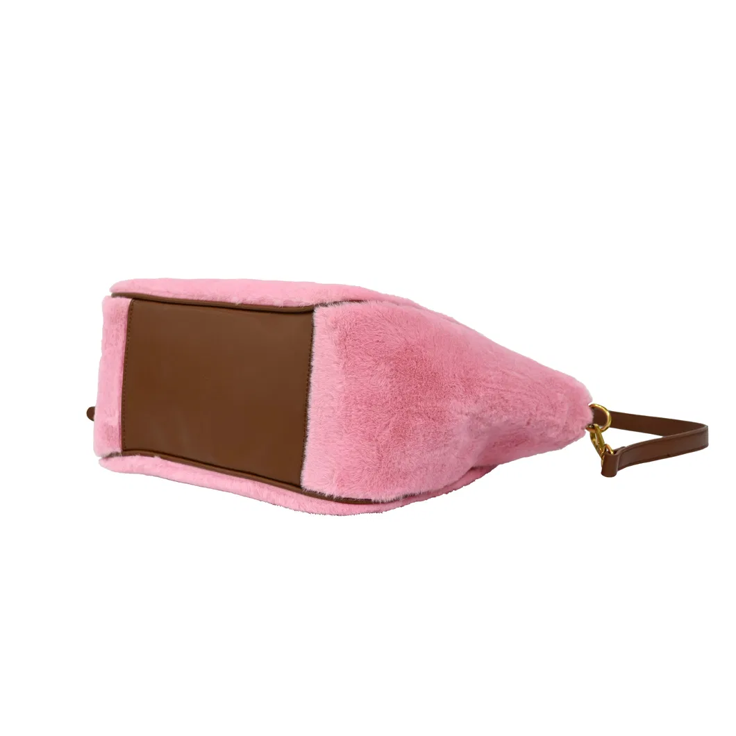 Trendy Customizable Pink Fluff Fabric Tote Bag for Women