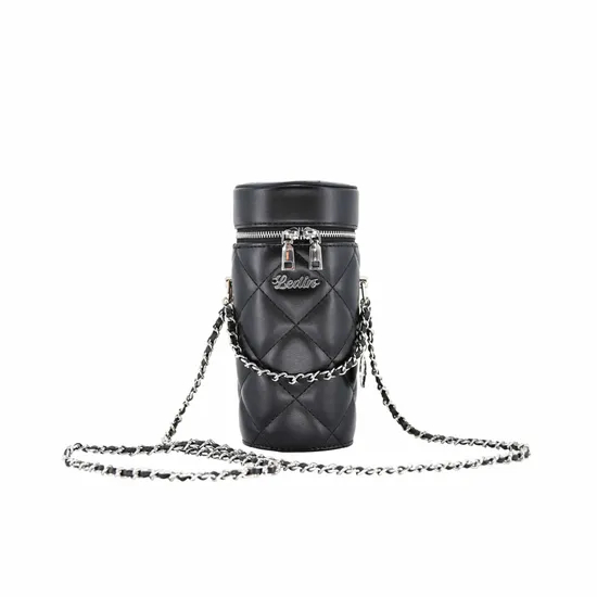 Chic Leather and Metal Chain Bucket Bag for Makeup