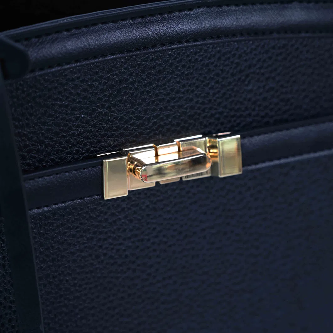 Ladies&prime; Tote Handbag with off-Black PU Splicing and Simple Design