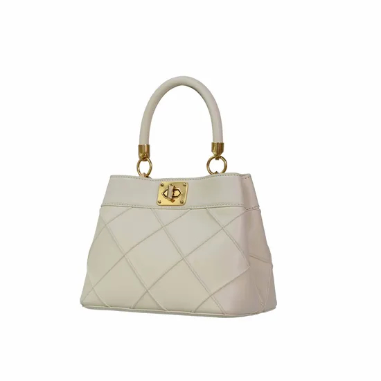 Stylish Minimalist Beige Handbag Featuring Elegant Gold Accents