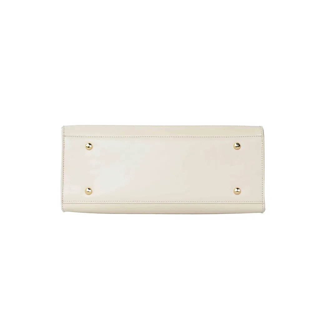 a Ladies&prime; Tote Handbag with off White Splicing and Sample Design