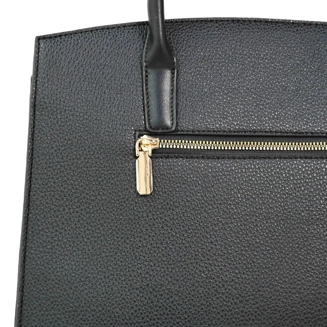 The Brown Essential with Black PU Tote Bag with Gold Lock Detail