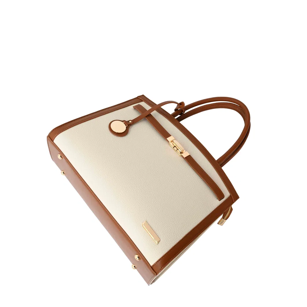 The Brown Essential with PU Tote Bag with Gold Lock Detail