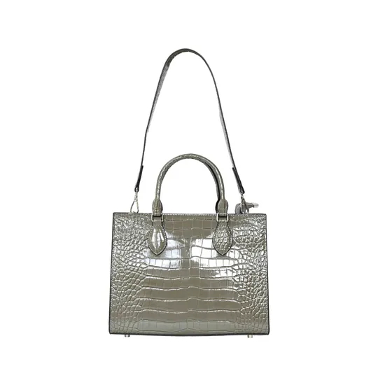 Stylish Silver Grey Crocodile Embossed Handbag for Effortlessly Exude Modern Aura