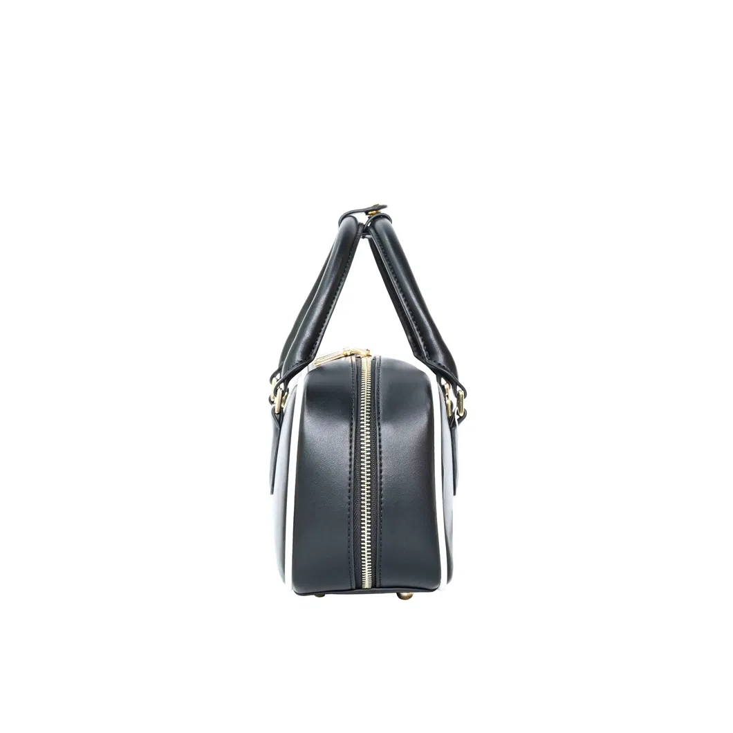 Classic Black Boston Bag with Exquisite Gold - Trimmed Accents and Contrast Piping Hand - Carry or Cross - Body