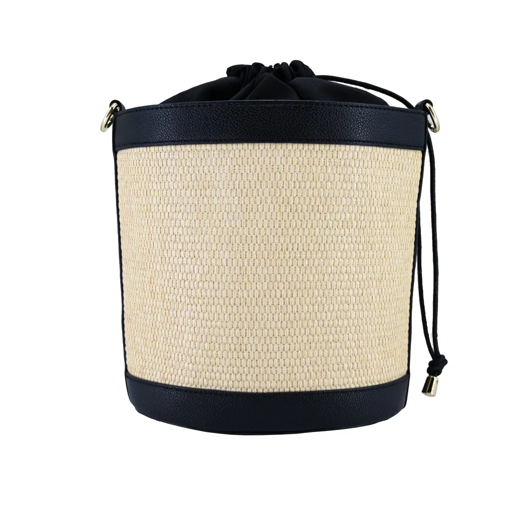 Modern Minimalist Bucket Bag for Women - Black &amp; Brown Colorblock Design