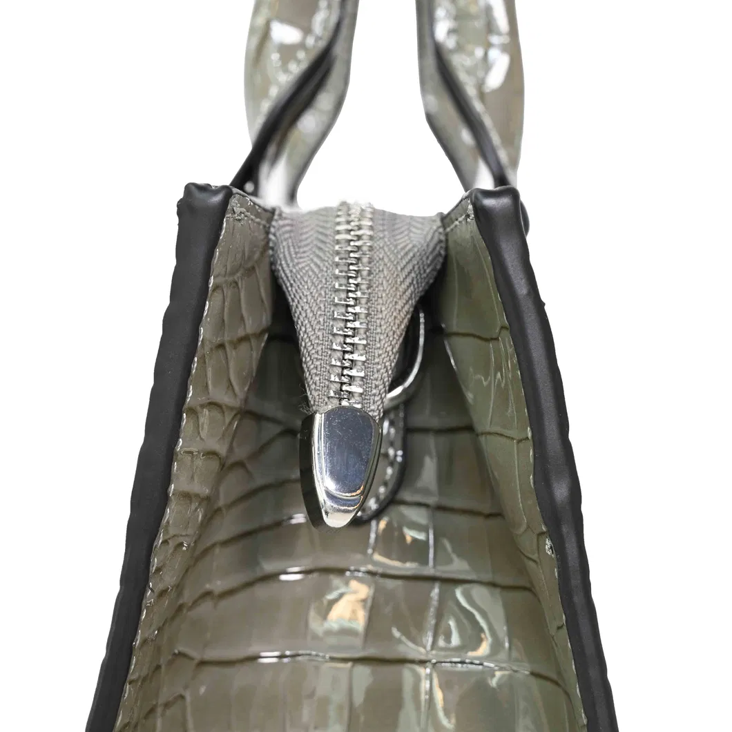 Premium Silver Grey Tote Bag Crocodile - Textured Dual - Function for Hand - Carrying and Shoulder - Slinging
